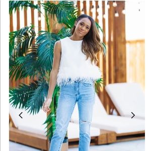 White feather trim crop top